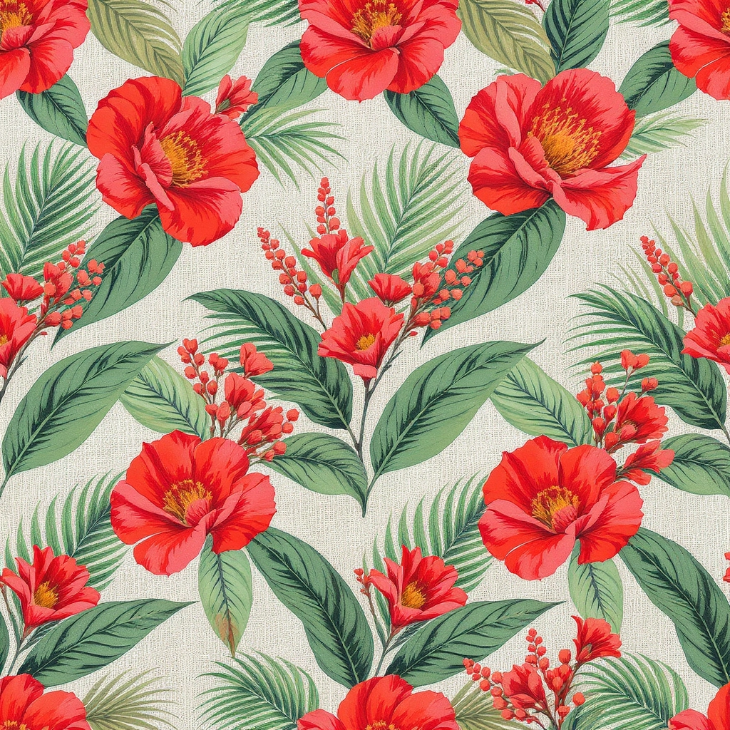 Estampa Tropical Vermelha com Folhas